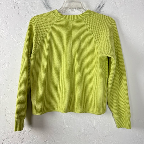 Old Navy‎ Sweater Pullover Sweatshirt Henley Knit Shirt Top Yellow Green Waffle - Picture 2 of 7